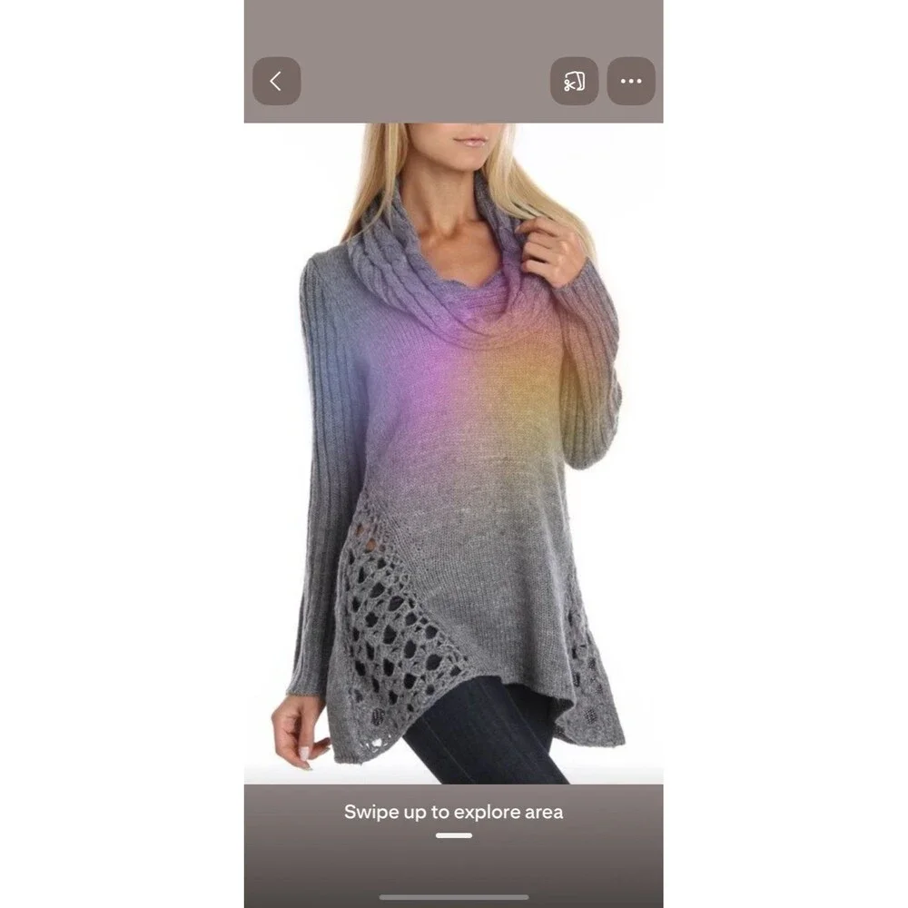 Roz & Ali Ribbed Cowl Neck Sweater Wool Blend Lattice Detail Medium Boho